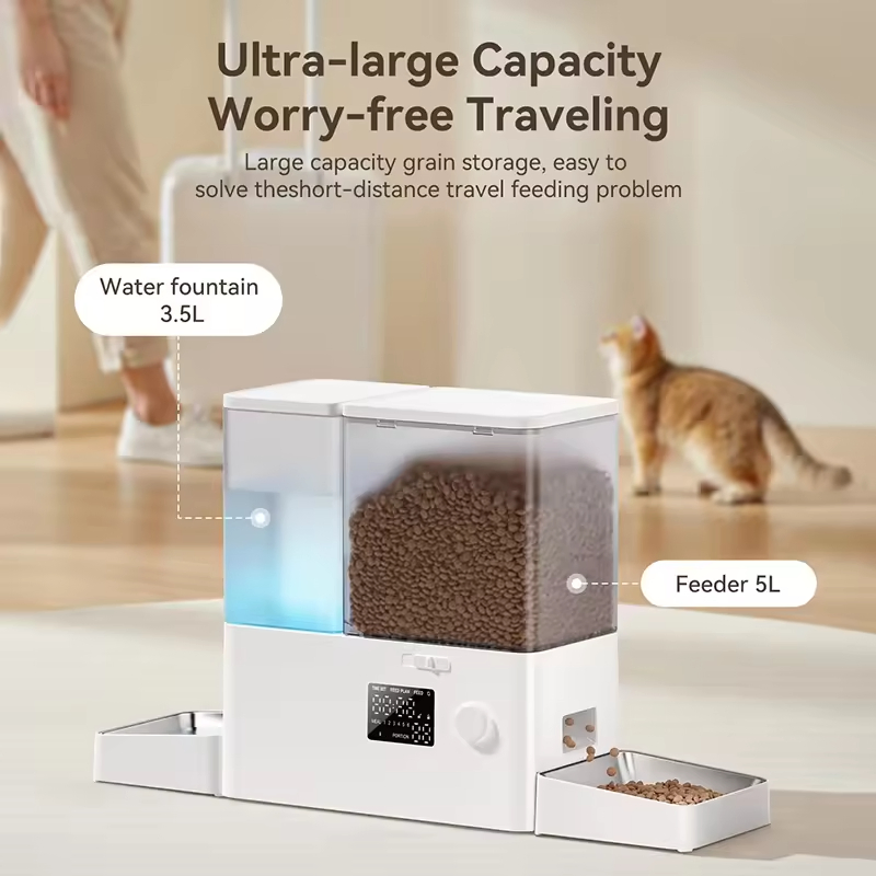 Automatic Pet Feeder Fixed Time Food Water Feeding Dispenser for Cat Dog