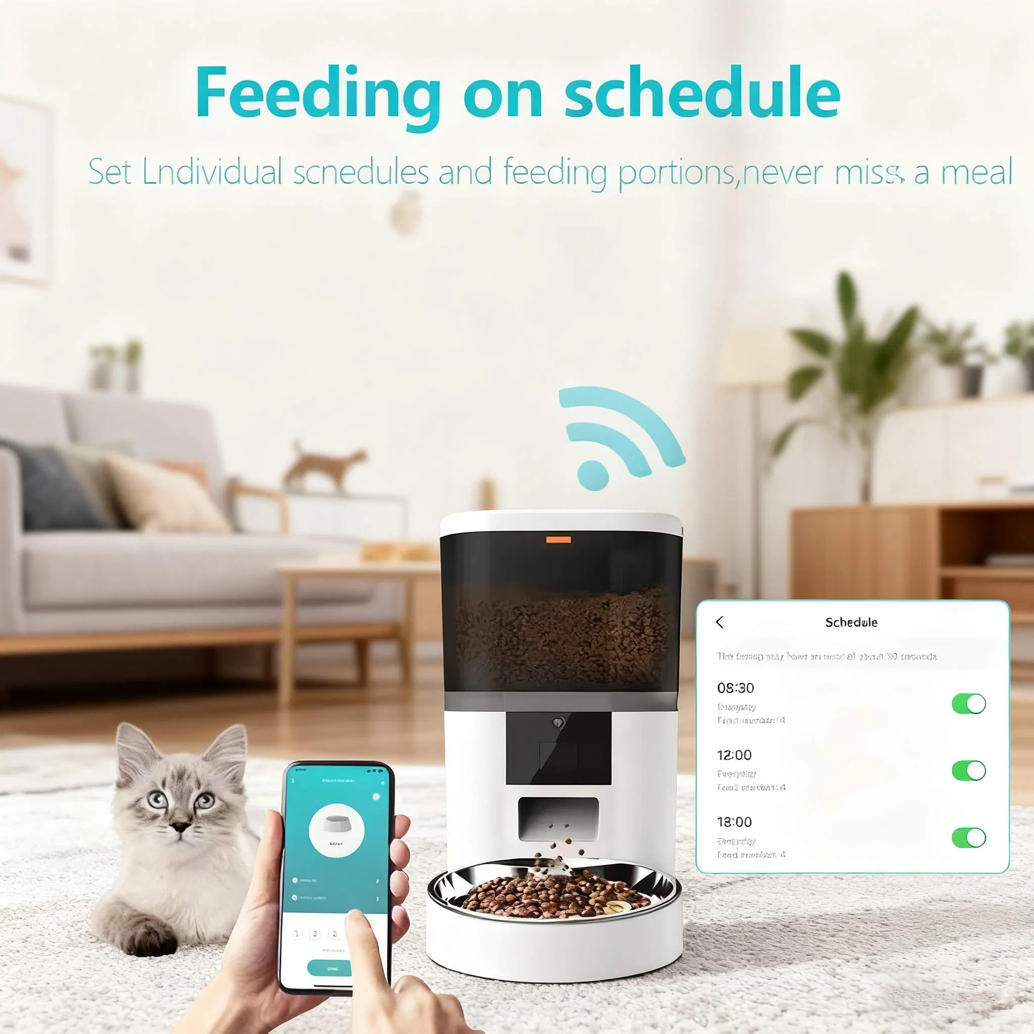 6L Tuya Smart Automatic Double Bowl Pet Feeder - APP Portion Control, Stackable, Dual Power &amp; Dry Food Dispenser for Cat Dog