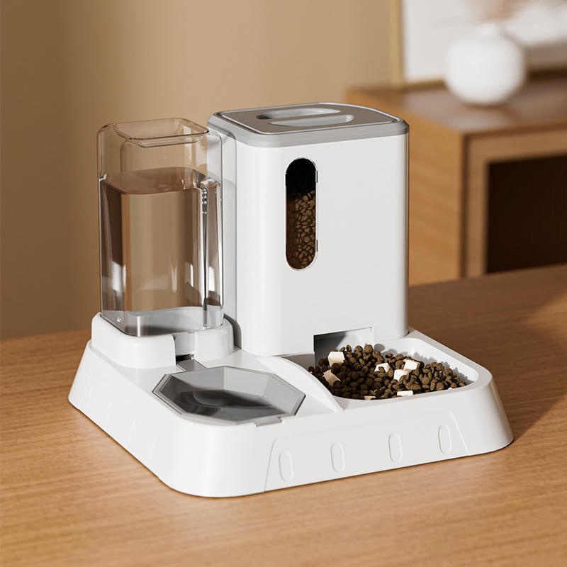 2026 Modern Plastic Automatic Cat Water Dispenser New Design Automatic Cat Food Water Dispenser Custom Logo Set Gravity Pet Self Feeder