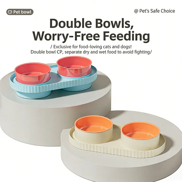 Pet Couple Bowl Pet Bowls Customizable Colors for Pet Double Bowls