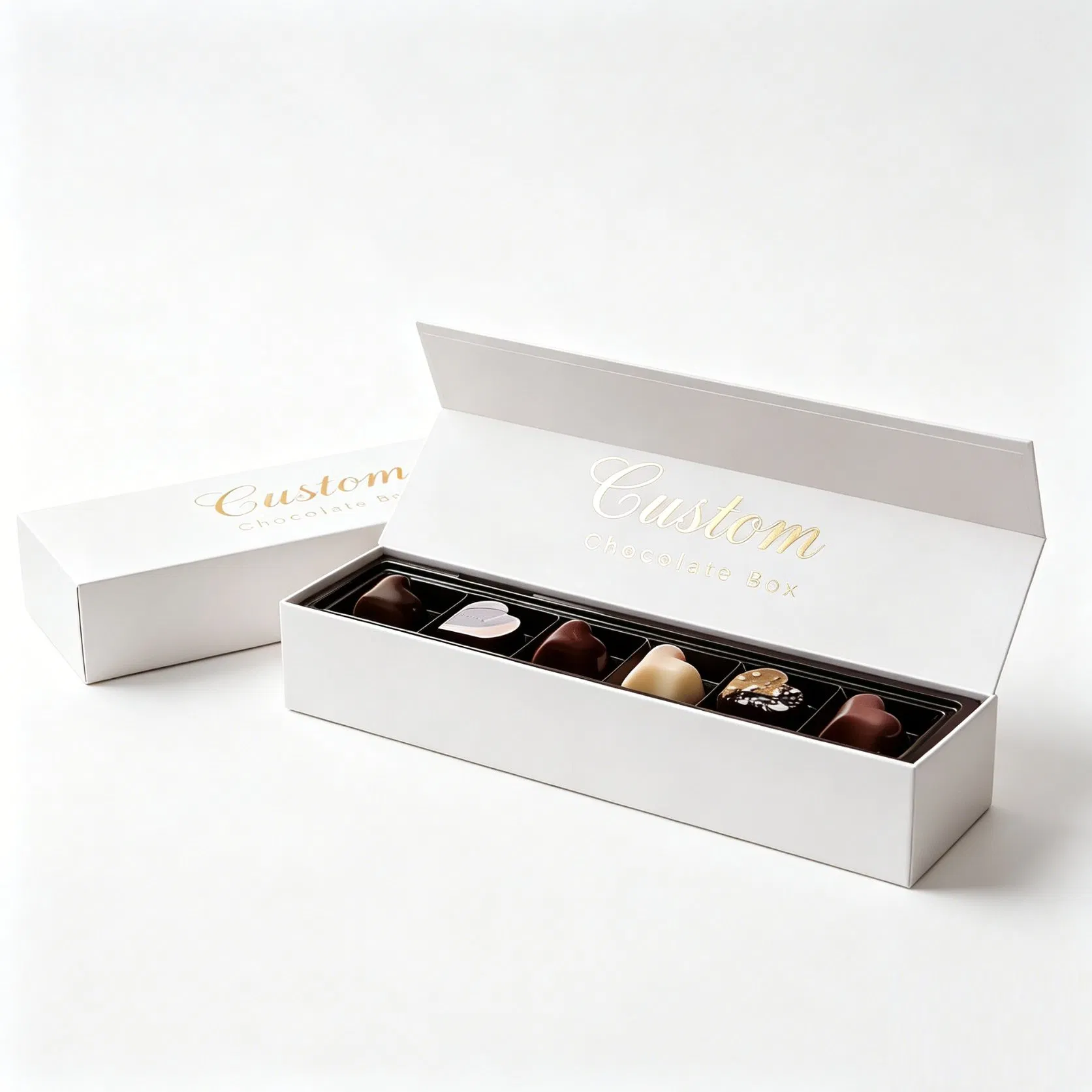 Caixa de Chocolate com Fechamento Magnético e Estampa em Folha Branca 6 para Embalagem de Presente