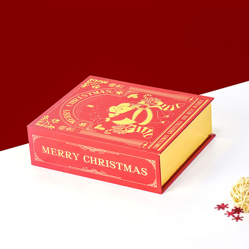 Caixa de Papel para Presente em Forma de Livro Vermelho do Papai Noel com Fita, Caneca, Vinho e Ráfia