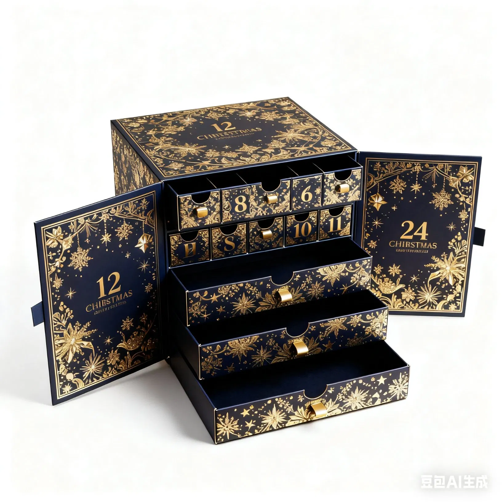Caixa de presente de Natal em forma de casa personalizada de luxo, calendário do advento vazio, embalagem de papel para cosméticos, caixa misteriosa cega personalizada