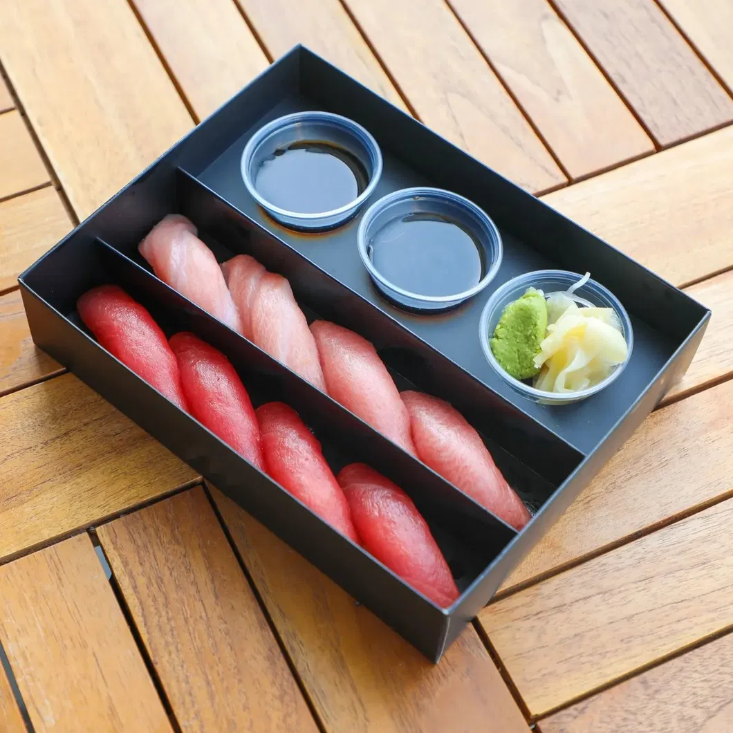 Embalagem biodegradável de luxo para sushi, caixas de alimentos descartáveis com recipiente para molho