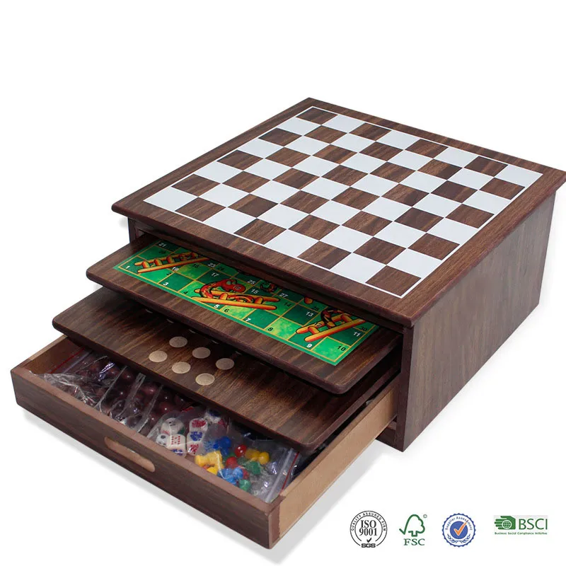 Conjunto de Jogo de Tabuleiro de Xadrez Redondo de Madeira Magnética em Caixa Compacta e Única com Peças