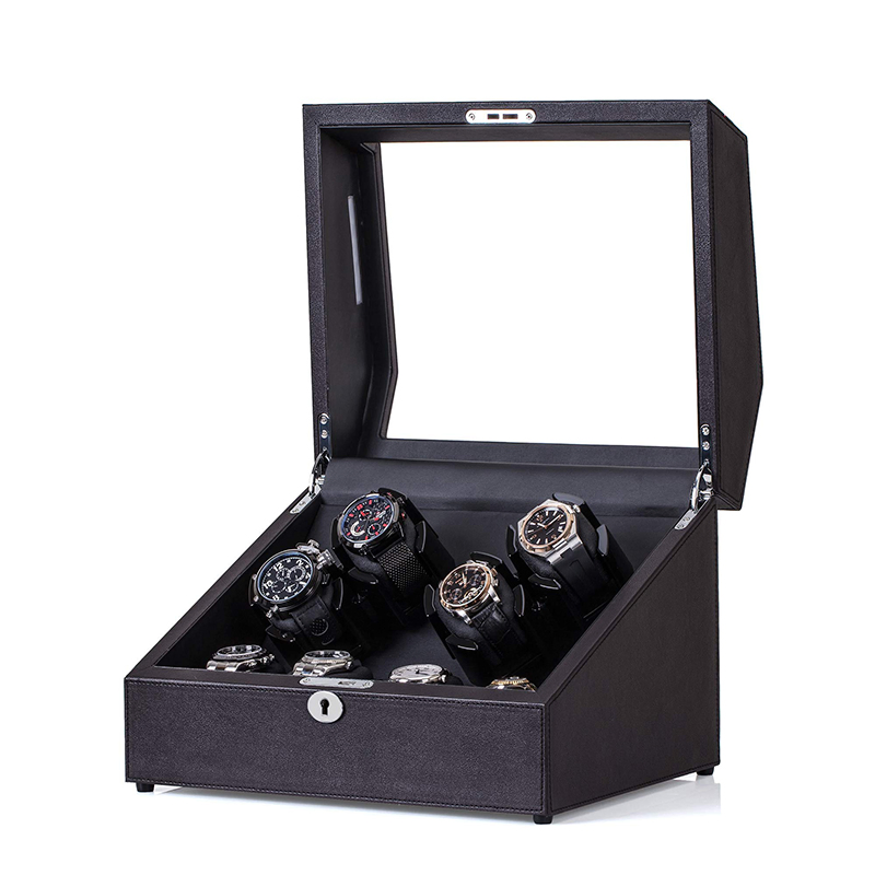 Caixa de Winder Automático de Couro Marrom com 4 Winding 4 Armazenamento