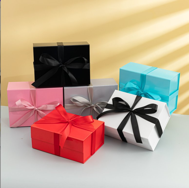 Caixa de papelão dobrável para joias e roupas com impressão de fita personalizada, feita à mão, para embalagem de presentes de casamento, festas e festivais