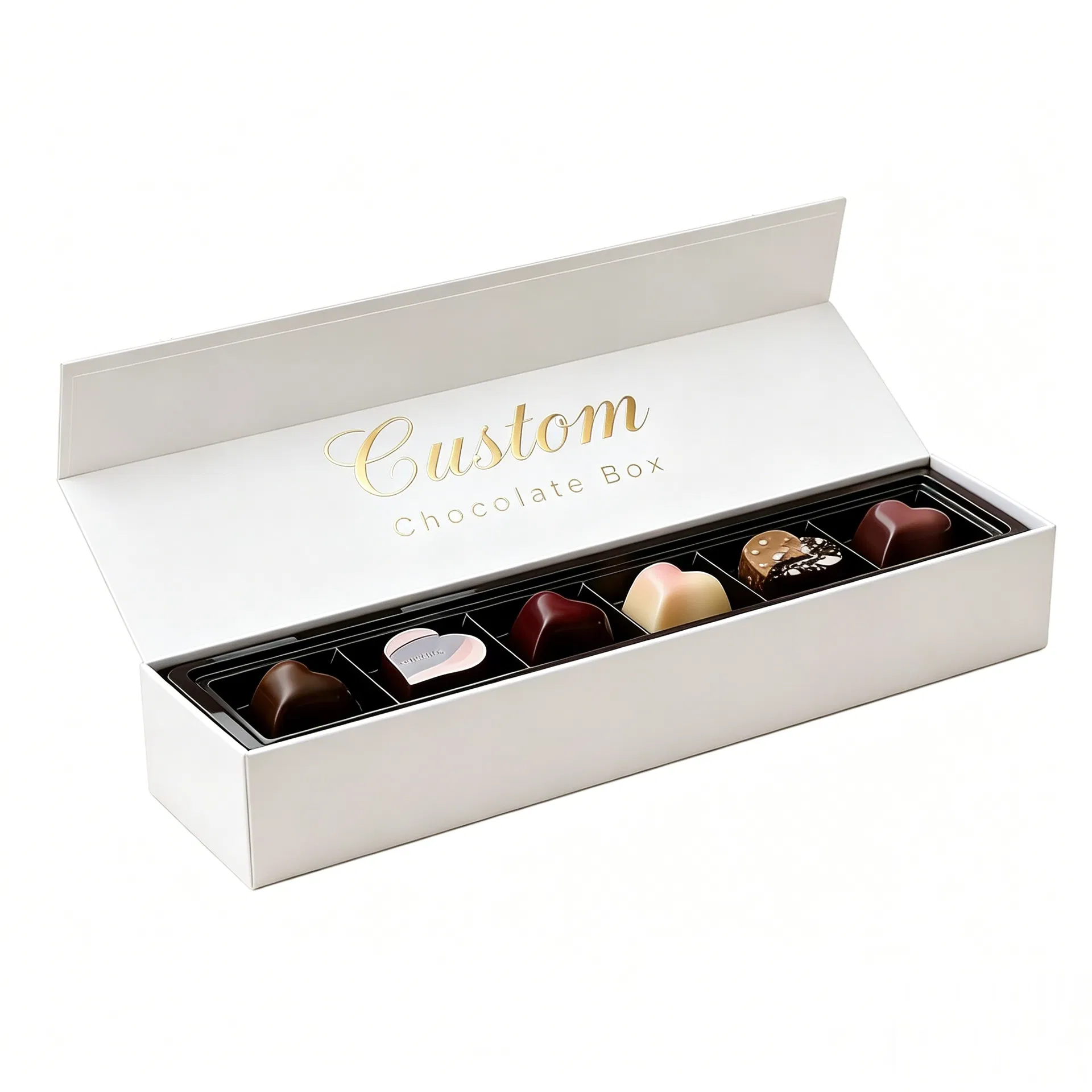 Caixa de Chocolate com Fechamento Magnético e Estampa em Folha Branca 6 para Embalagem de Presente