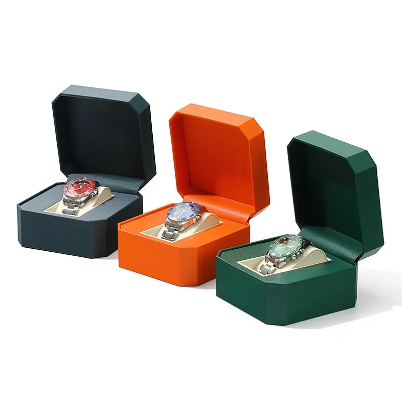 Caixa de presente de viagem hexagonal de couro PU premium com logotipo personalizado para exibição e armazenamento de relógios e pulseiras