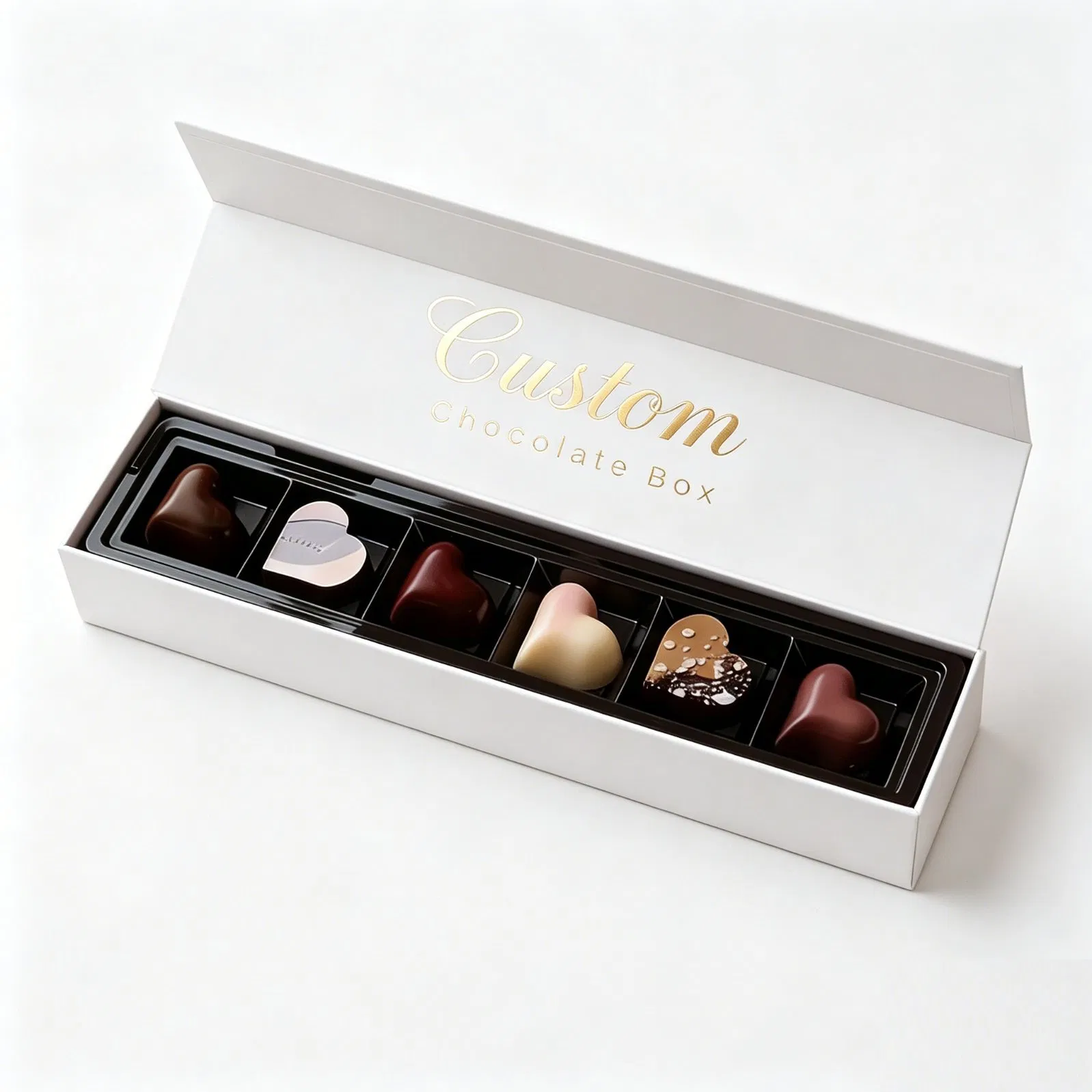 Caixa de Chocolate com Fechamento Magnético e Estampa em Folha Branca 6 para Embalagem de Presente