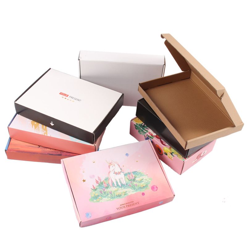 Caixa de presente de papelão dobrável marrom kraft personalizada para roupas íntimas, ecológica, corrugada, com impressão colorida para envio