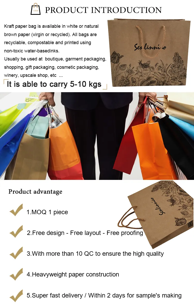 Bolsas de Papel de Luxo Boutique para Compras de Roupas