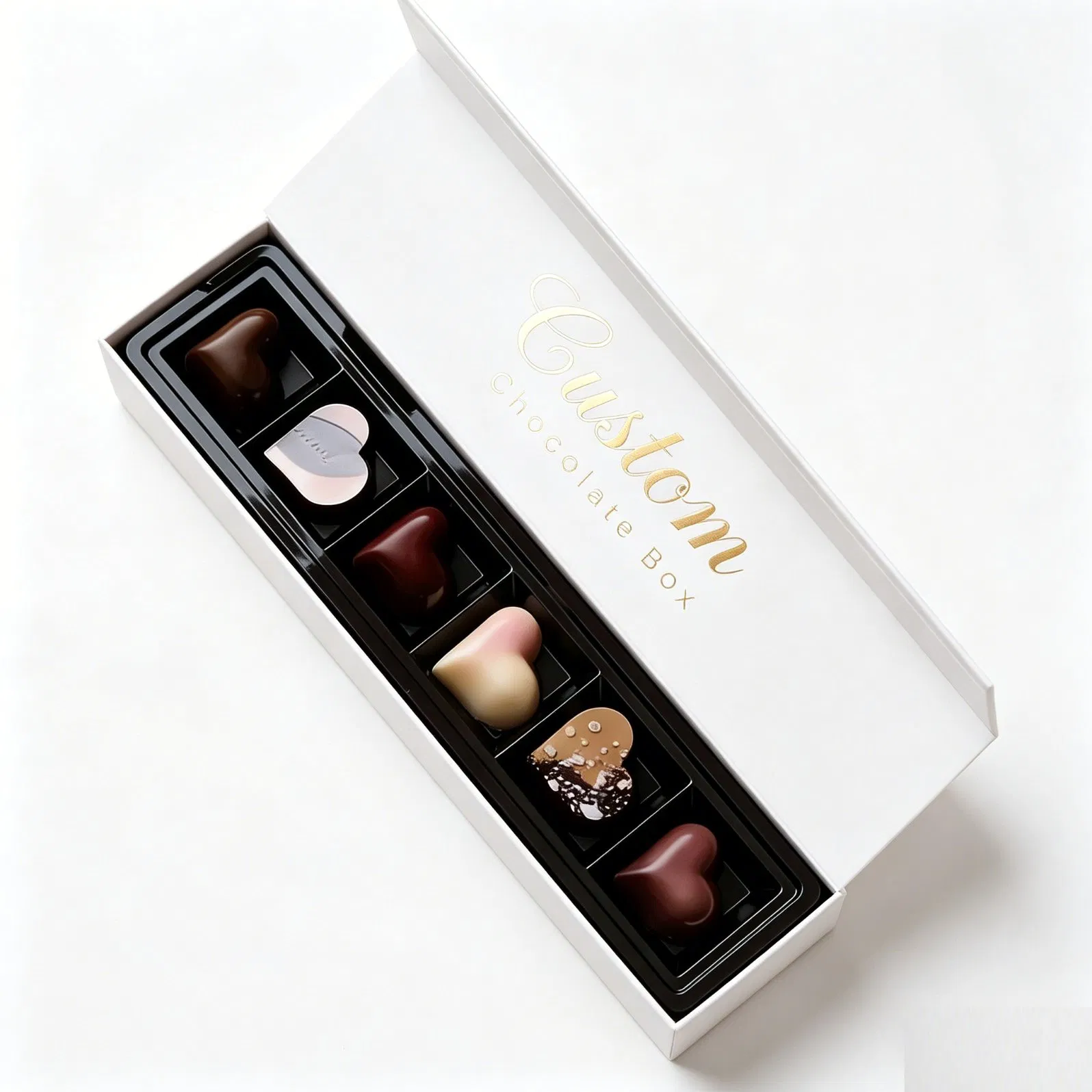 Caixa de Chocolate com Fechamento Magnético e Estampa em Folha Branca 6 para Embalagem de Presente