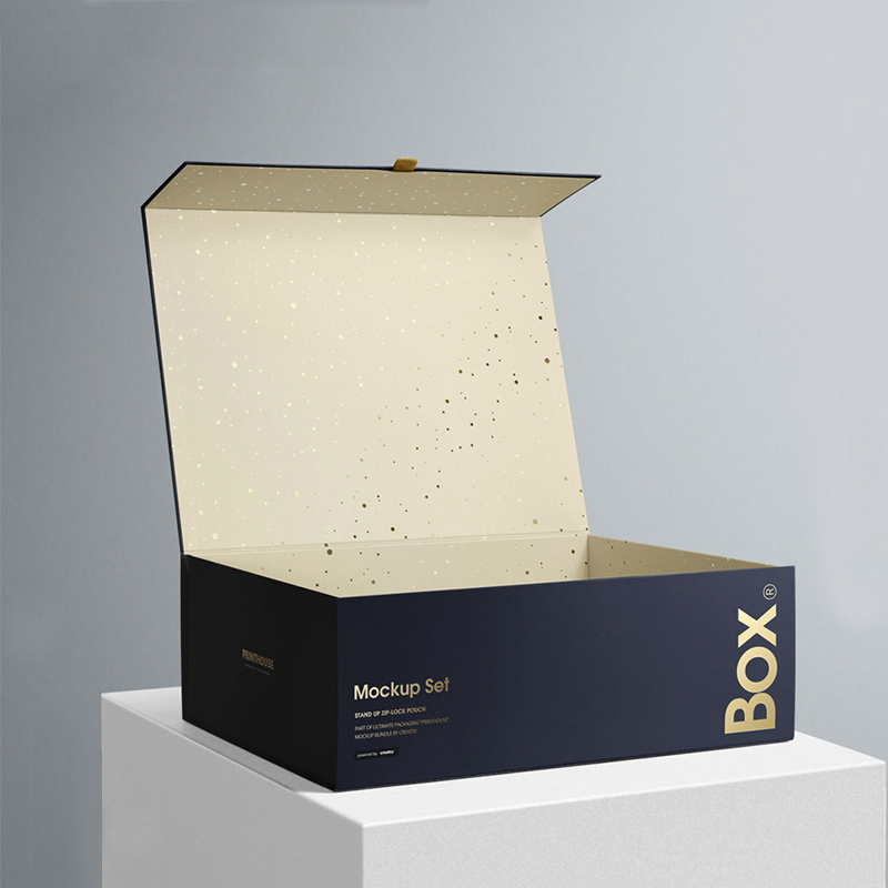 Caixa de presente de luxo em forma de livro dobrável preta com logotipo personalizado grande