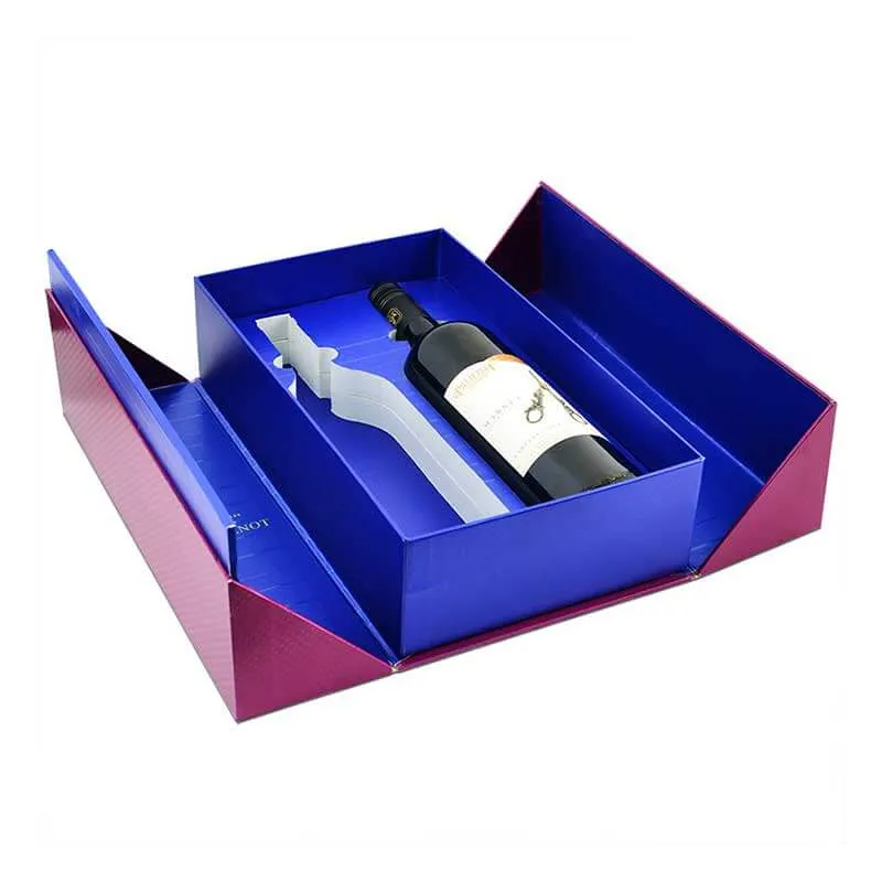 Caixa de presente de vinho dobrável magnética de papelão de luxo para uma única garrafa de vinho