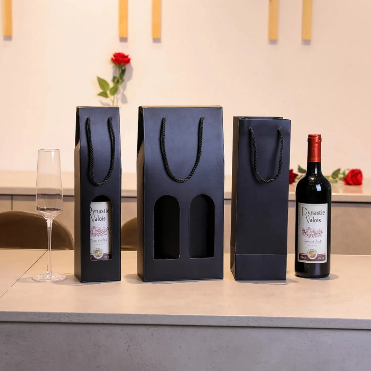 Caixa de embalagem de papelão para garrafa de vidro, proteção bem feita, conjunto de presente para vinho