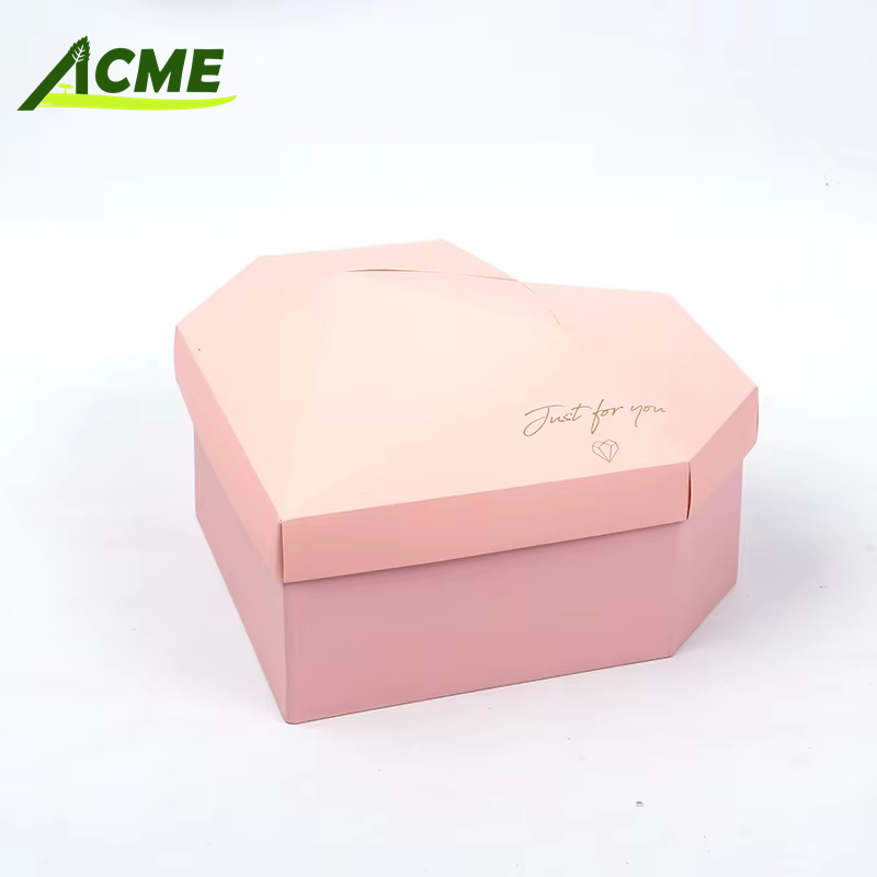 Caixa de presente com tampa em forma de coração de cor sólida, personalizável, embalagem de papel para arranjo de presentes no Dia dos Namorados