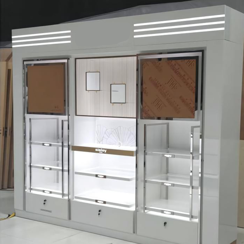Caixa de Exibição de Perfume e Maquiagem de Madeira Personalizada com LED para Loja de Cosméticos