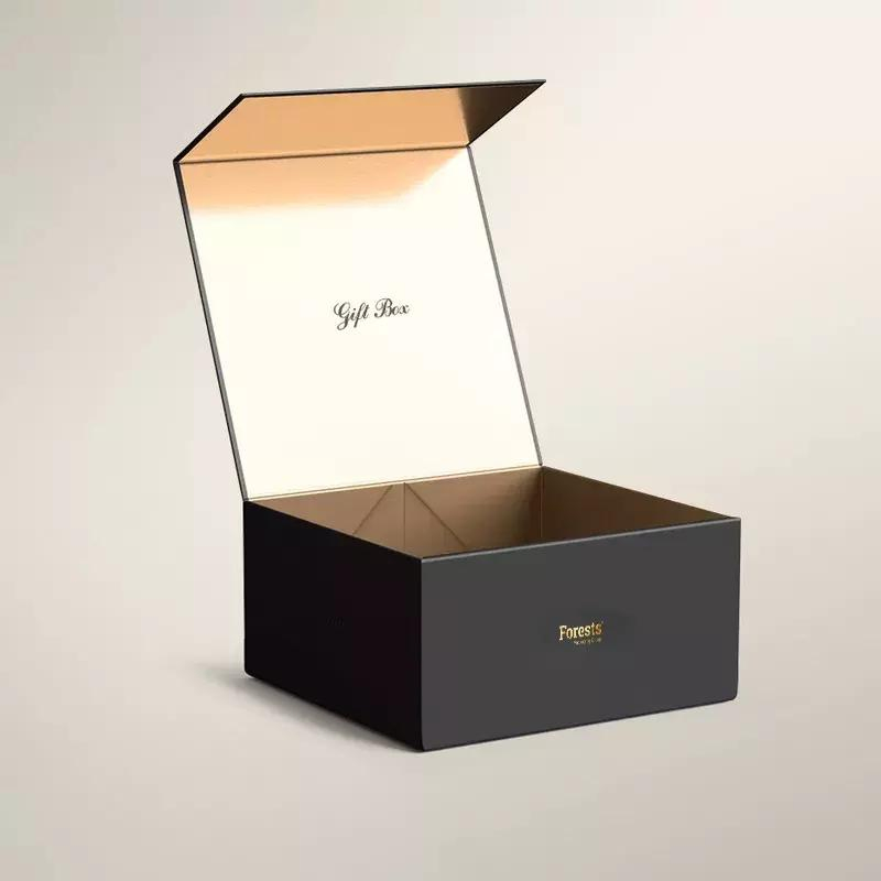 Personalize Caixa de Papelão de Envio Luxuosa Grande Preta Dobrável com Fechamento Magnético para Embalagem de Roupas Camisetas