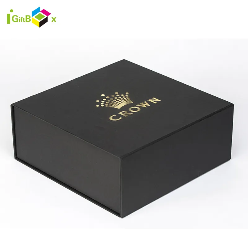 Caixa de presente de papelão rígido dobrável personalizada de luxo preta impressa, embalagem de perfume com fecho magnético