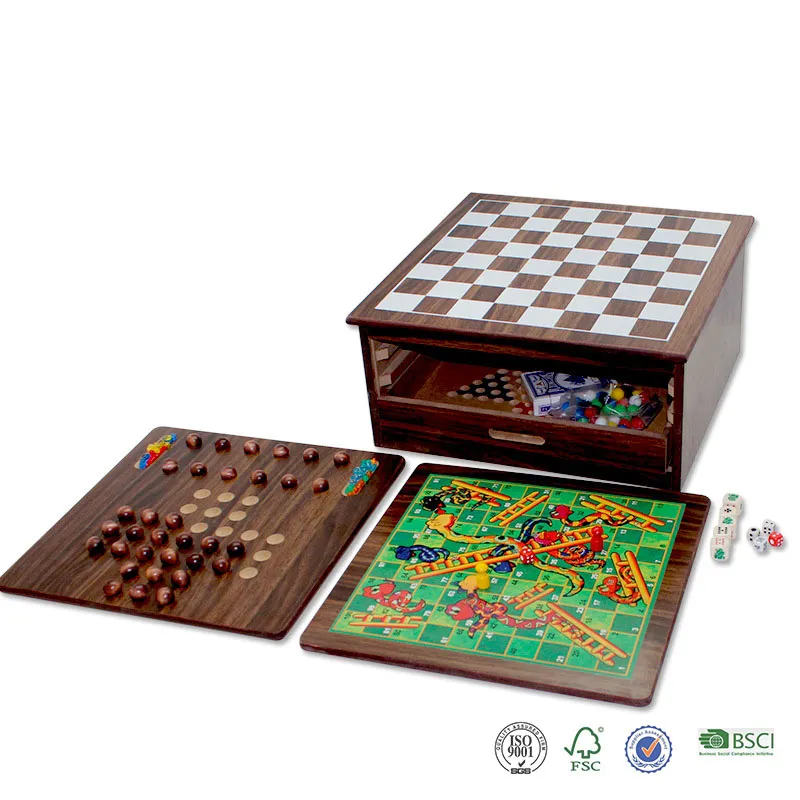 Conjunto de Jogo de Tabuleiro de Xadrez Redondo de Madeira Magnética em Caixa Compacta e Única com Peças