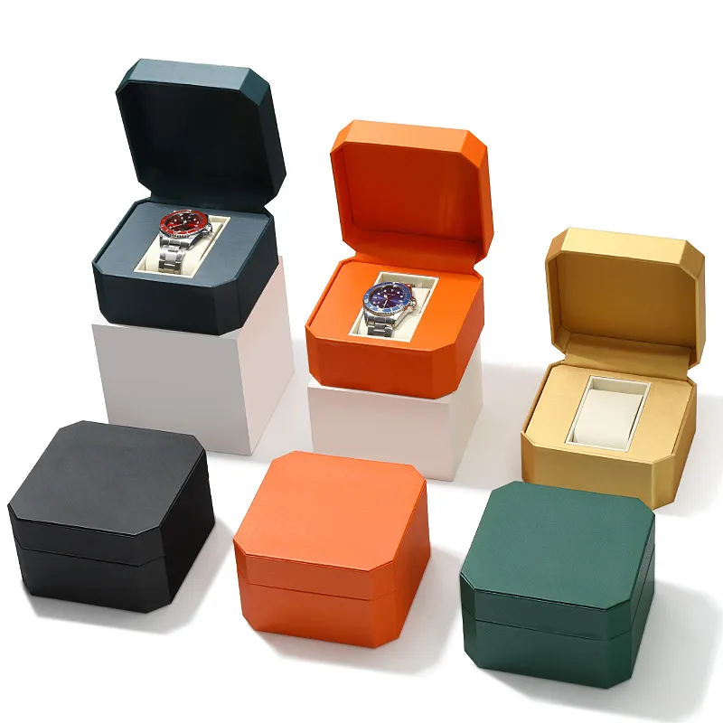 Caixa de presente de viagem hexagonal de couro PU premium com logotipo personalizado para exibição e armazenamento de relógios e pulseiras