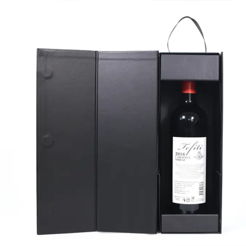Caixa de vinho dobrável com fecho magnético luxuosa e requintada, embalagem para envio de garrafas de vinho