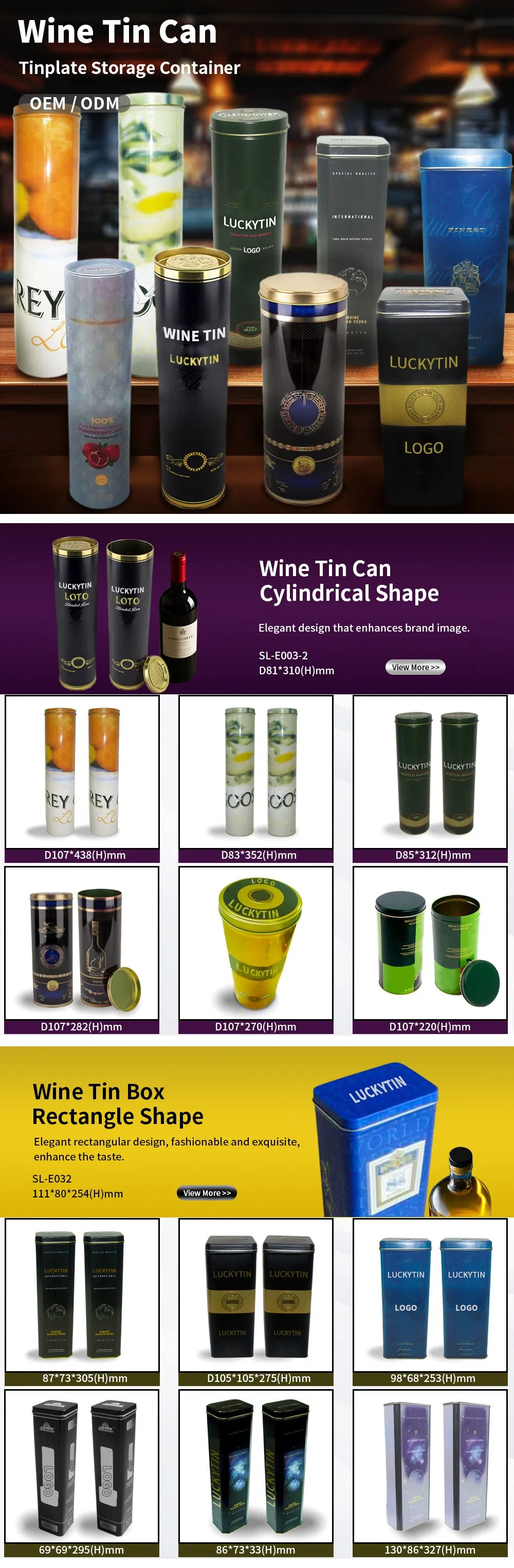 Embalagem de Lata de Metal Personalizada de Luxo Vazia em Forma de Garrafa para Vinho Tinto e Branco, Caixa de Envio de Lata para Garrafa de Vinho
