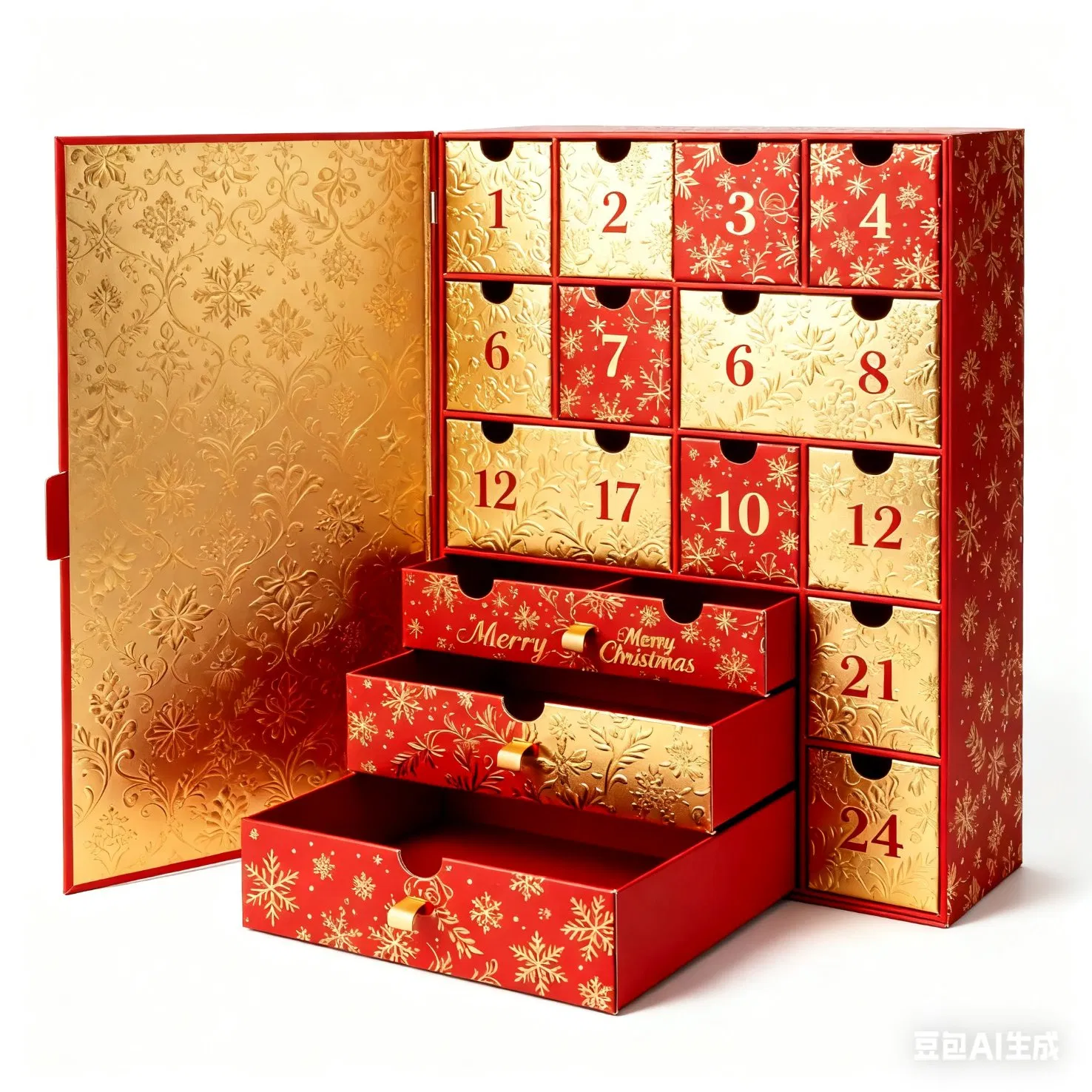 Coleção de Caixas de Presente Vazias de Calendários do Advento, Caixa Mística, Embalagens de Cosméticos, Caixa Prata Criativa e Luxuosa com Relevo Dourado Feita à Mão
