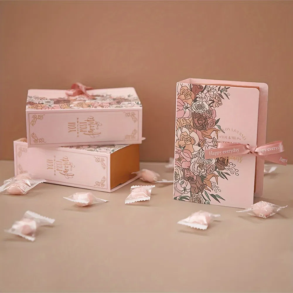 Caixas de presente em forma de livro personalizáveis com fita, perfeitas para casamentos, aniversários, Natal, Halloween e ocasiões especiais para embalagem de doces e chocolates