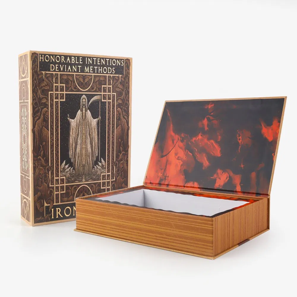 Caixa rígida em estilo de livro de luxo para armazenamento de jogo de tabuleiro e cartas de tarô