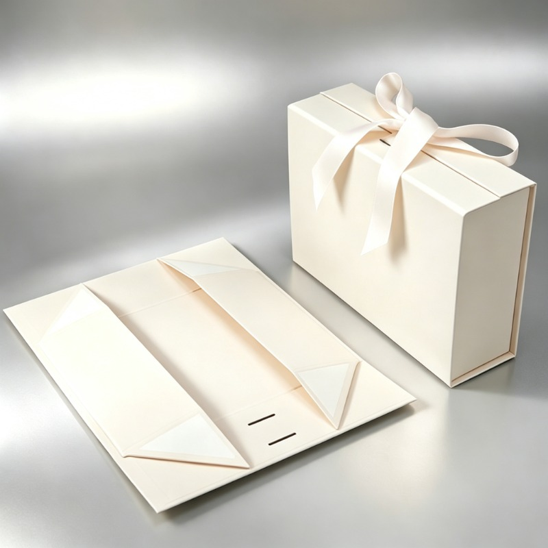 Fornecedor Dourado Luxuoso Caixa de Presente de Papel Kraft Reciclado Dobrável de Natal com Fita e Design de Alta Qualidade Embalagem de Joias Rígidas com Logotipo