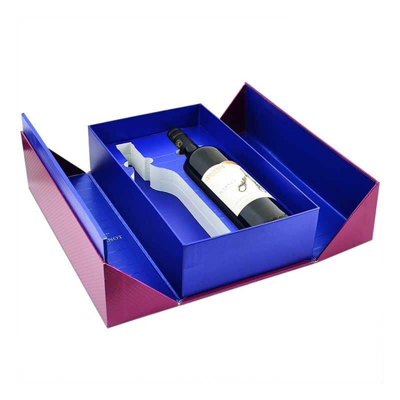 Caixa de presente de vinho dobrável magnética de papelão de luxo para uma única garrafa de vinho