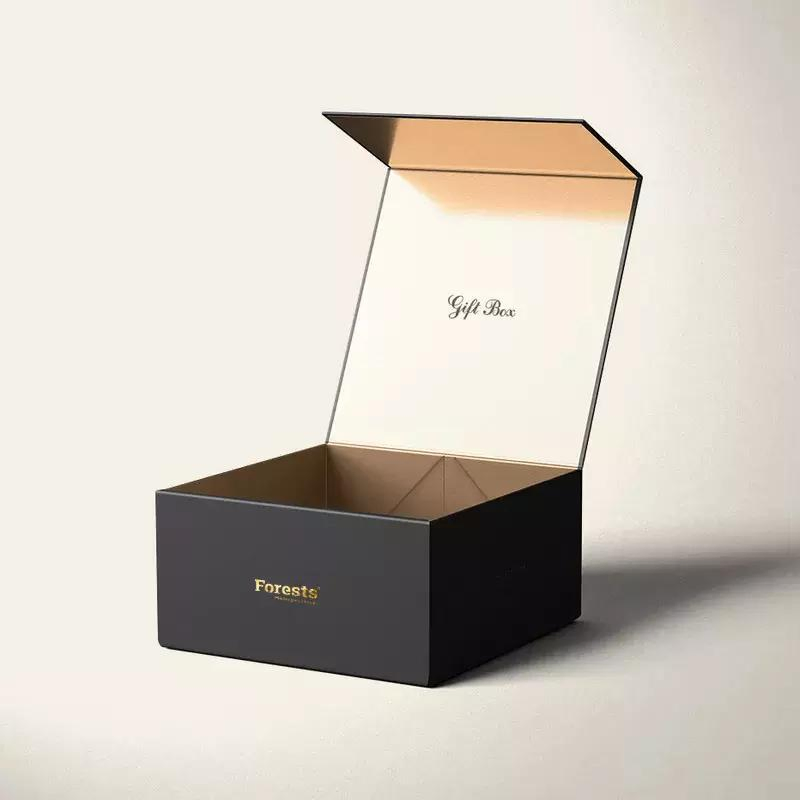 Personalize Caixa de Papelão de Envio Luxuosa Grande Preta Dobrável com Fechamento Magnético para Embalagem de Roupas Camisetas