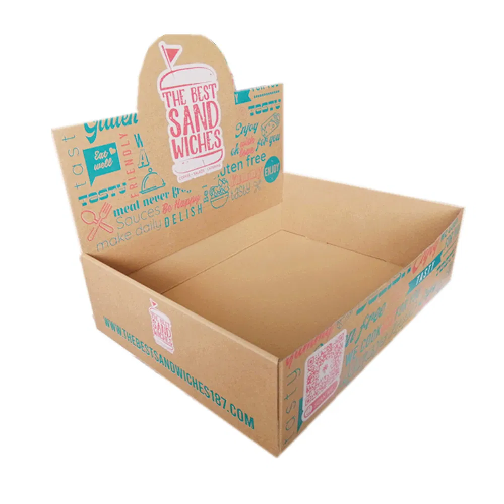 Embalagem de Alimentos Personalizada Expositor de Papelão para Balcão de Vendas Supermercado Expositor PDQ Caixa de Envio de Papel para Loja de Varejo