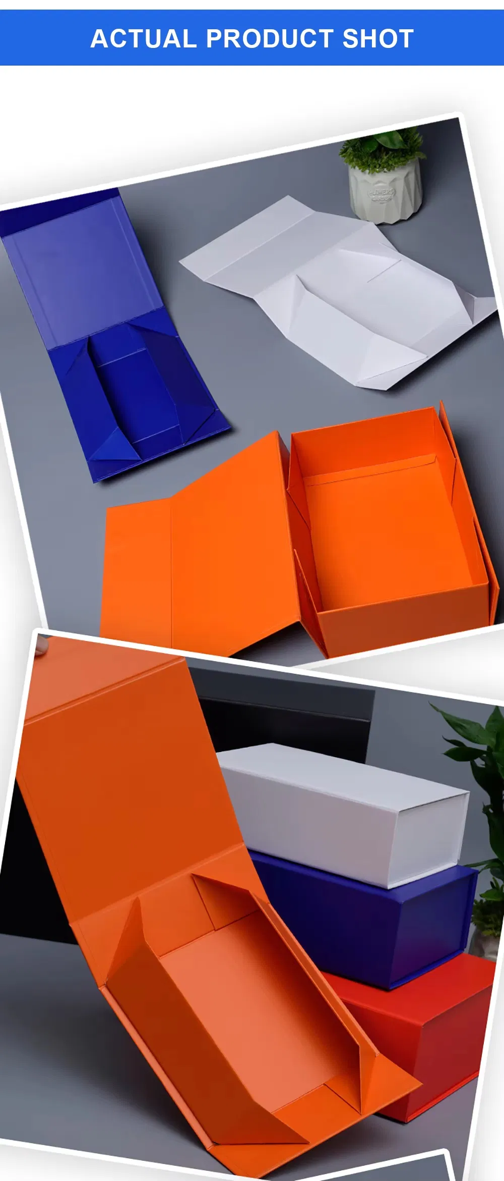 Caixa de embalagem de papel vazia dobrável magnética integrada personalizada, caixa de presente com flip, personalização em pequenas quantidades disponível