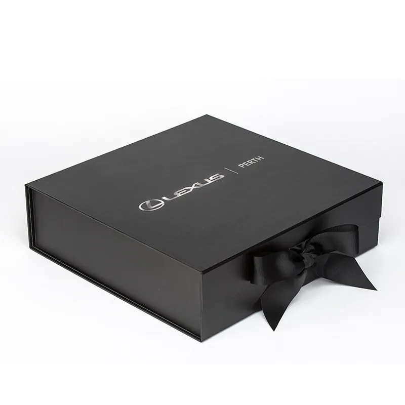 Caixa de presente de papelão rígido dobrável personalizada de luxo preta impressa, embalagem de perfume com fecho magnético
