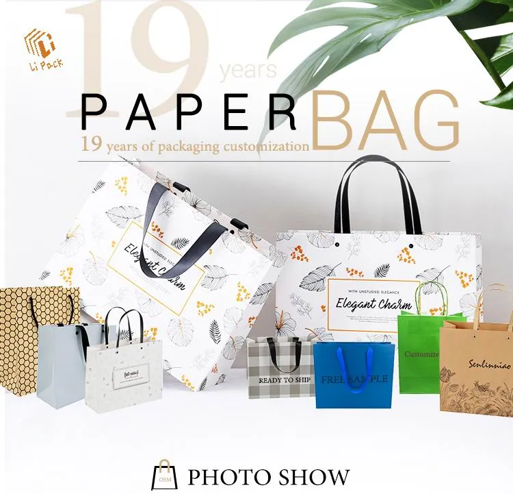 Bolsas de Papel de Luxo Boutique para Compras de Roupas, Embalagens de Papel Personalizadas para Loja de Roupas