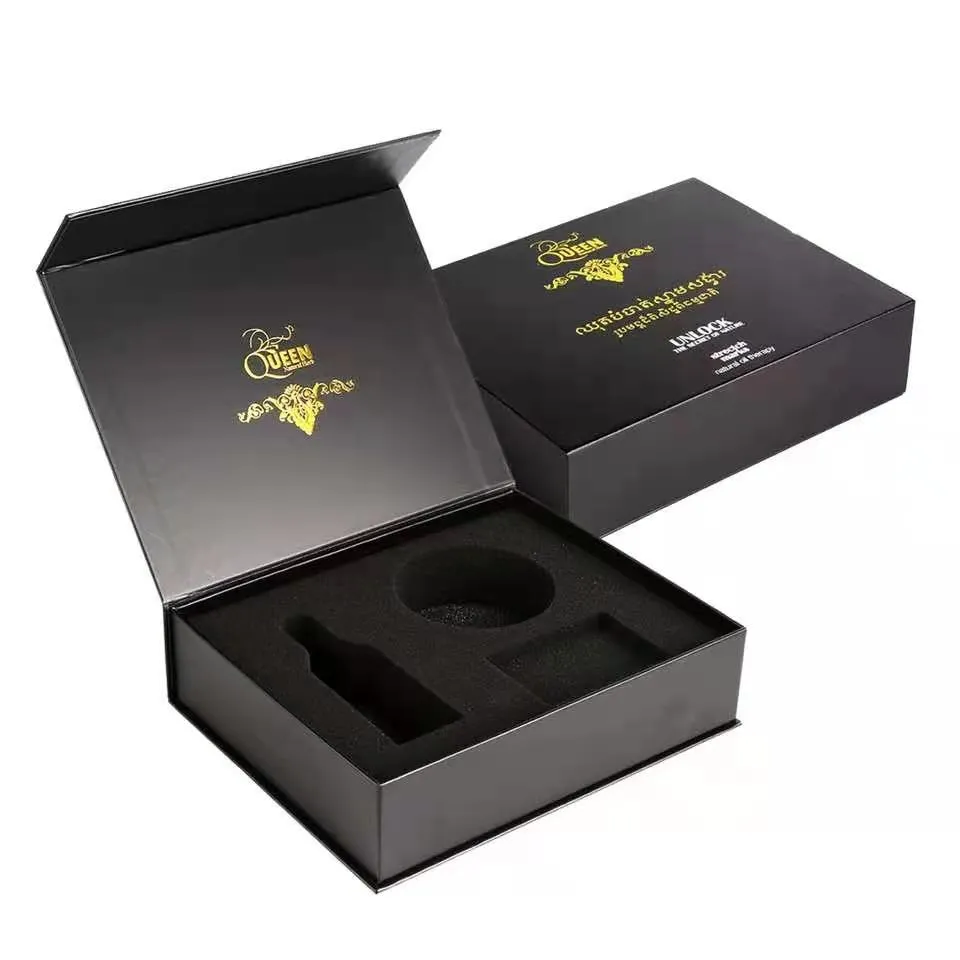 Caixa de presente personalizada de luxo com abridor de garrafa preto e embalagem magnética com inserto