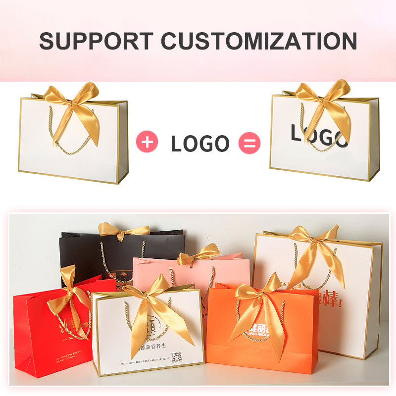 Compras de cosméticos personalizados para o Natal, jóias, lembranças, embalagem de papel kraft com alça de carton, bolsa de compras de tecido, pequena embalagem de presente com fita, bolsa de envio fechada para roupas