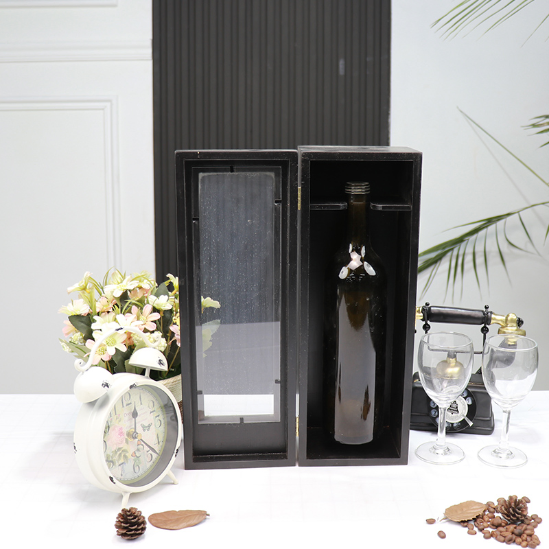 Cartão de oferta FSC &amp; BSCI Custom Black Wooden Whiskey Single Wine Caixa