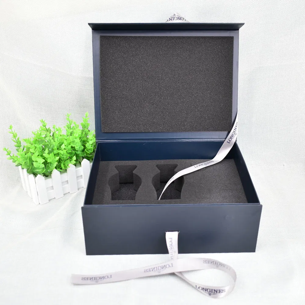 Embalagem de Garrafa de Vinho Personalizada de Luxo em Papelão Rígido Premium Azul para Ecommerce Caixas de Presente Magnéticas