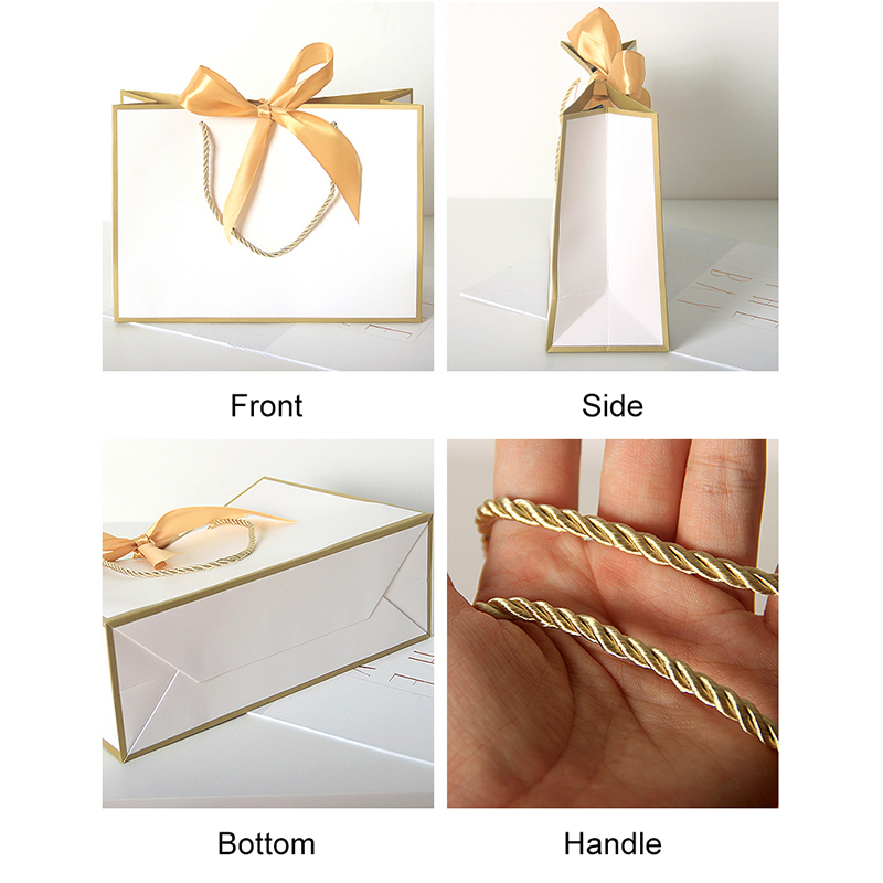 Compras de cosméticos personalizados para o Natal, jóias, lembranças, embalagem de papel kraft com alça de carton, bolsa de compras de tecido, pequena embalagem de presente com fita, bolsa de envio fechada para roupas