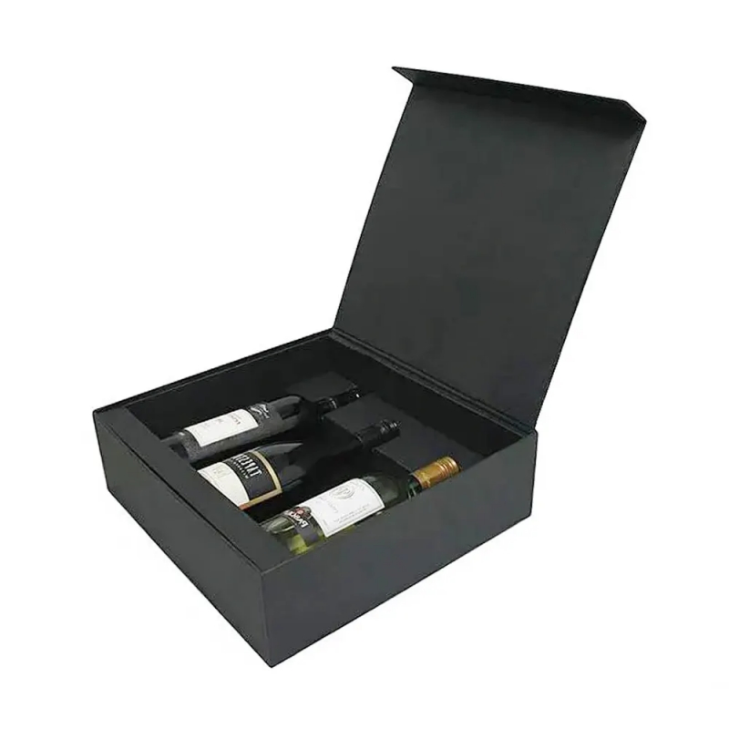 Caixa de vinho dobrável com fecho magnético luxuosa e requintada, embalagem para envio de garrafas de vinho