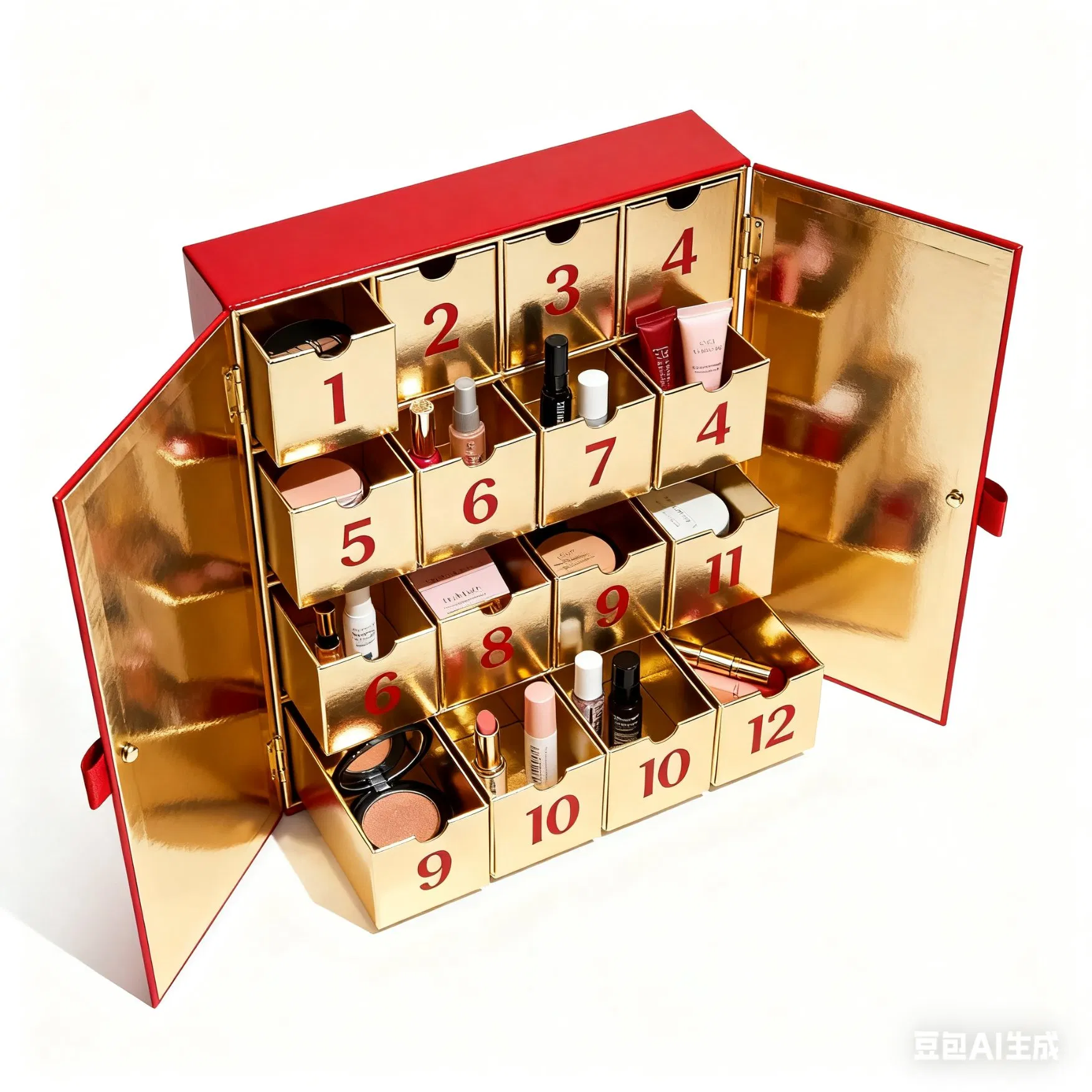 Coleção de Caixas de Presente Vazias de Calendários do Advento, Caixa Mística, Embalagens de Cosméticos, Caixa Prata Criativa e Luxuosa com Relevo Dourado Feita à Mão