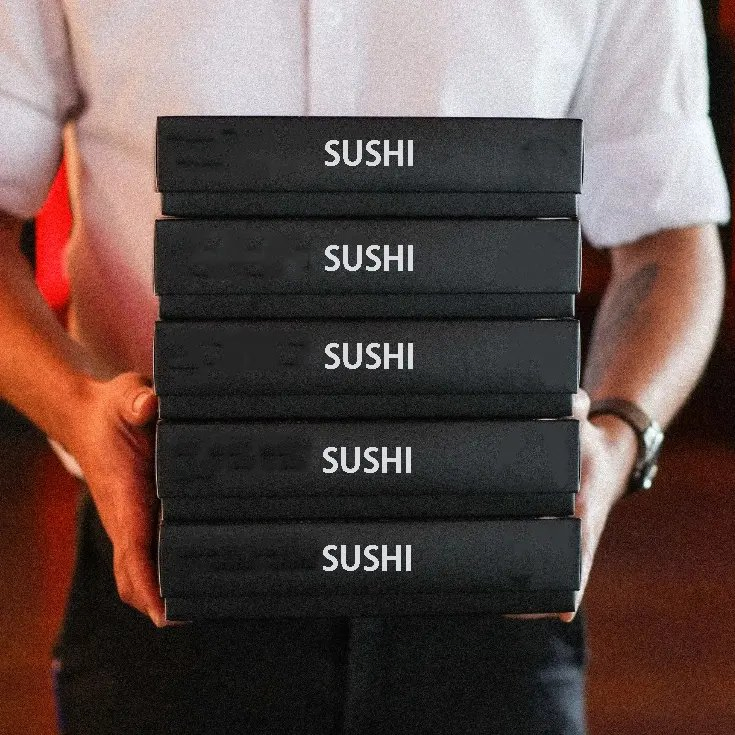 Embalagem biodegradável de luxo para sushi, caixas de alimentos descartáveis com recipiente para molho
