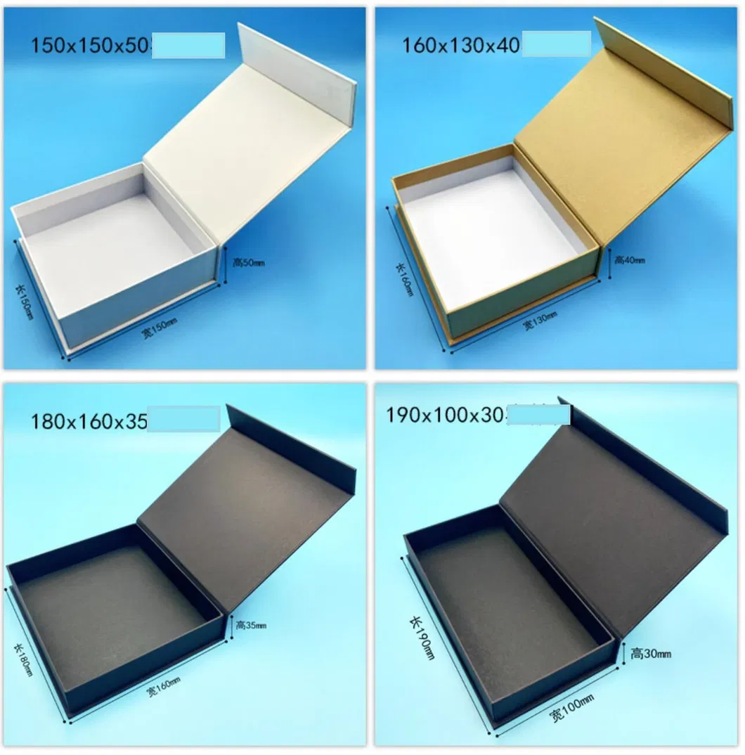 Caixa de presente rígida dobrável em forma de livro com logotipo personalizado, papel, caixa magnética tipo concha, luxo, cor preta