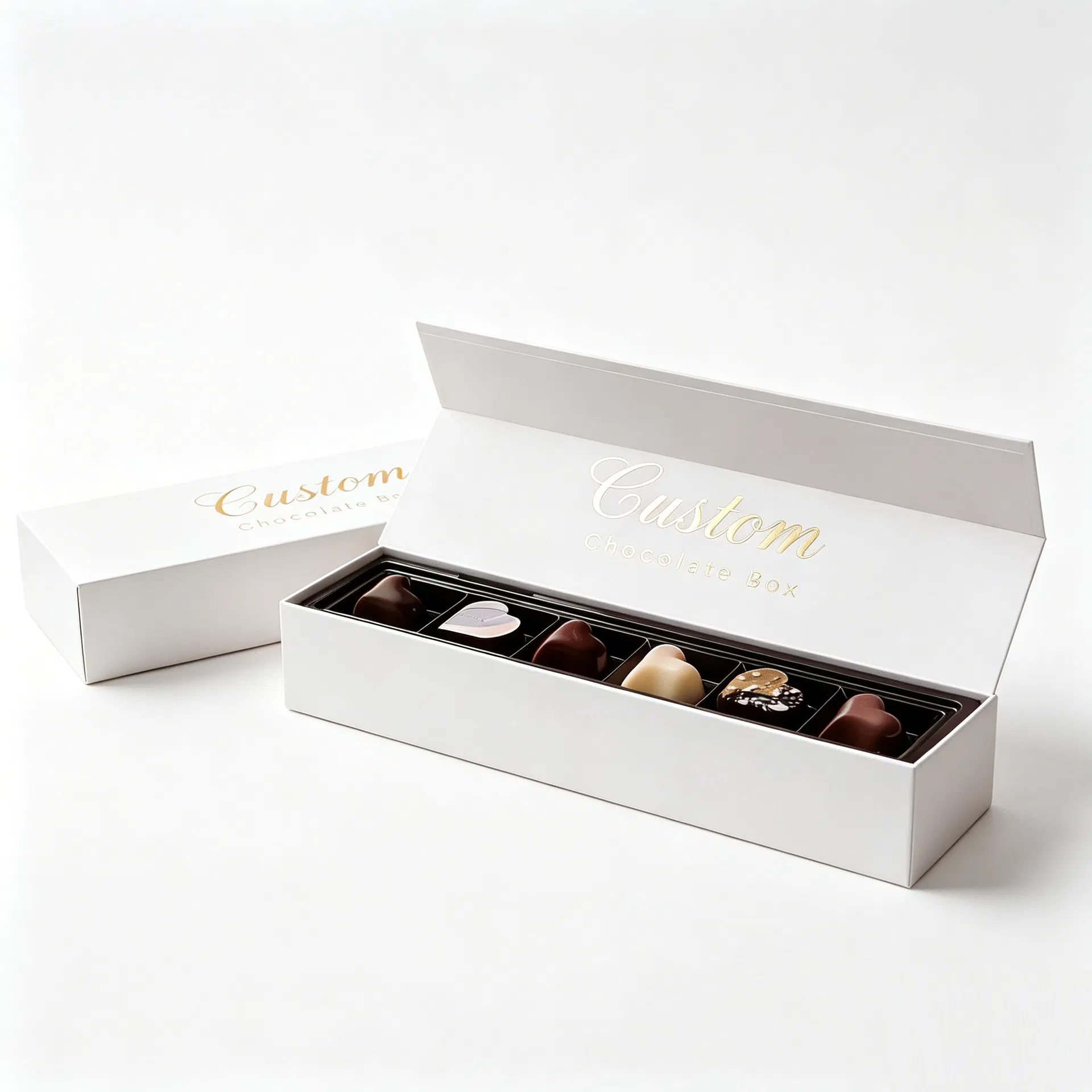Embalagem de Chocolate Magnética Branca 6 Divisores
