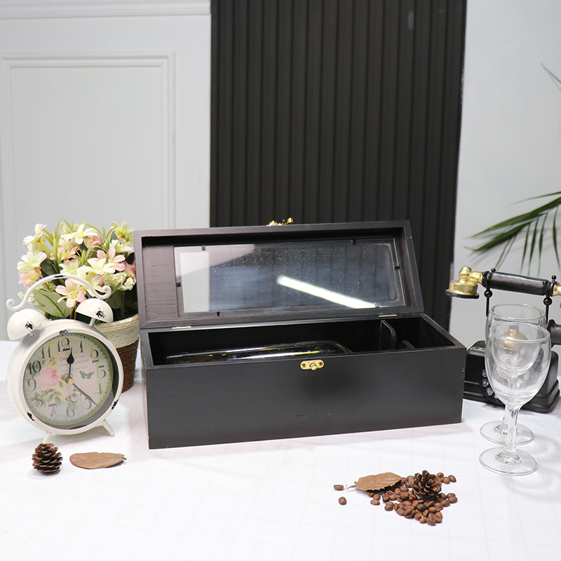 Cartão de oferta FSC &amp; BSCI Custom Black Wooden Whiskey Single Wine Caixa