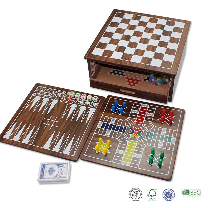 Conjunto de Jogo de Tabuleiro de Xadrez Redondo de Madeira Magnética em Caixa Compacta e Única com Peças
